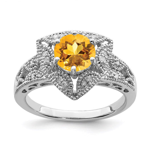 Sterling Silver Rhodium Citrine u0026 Diamond Ring