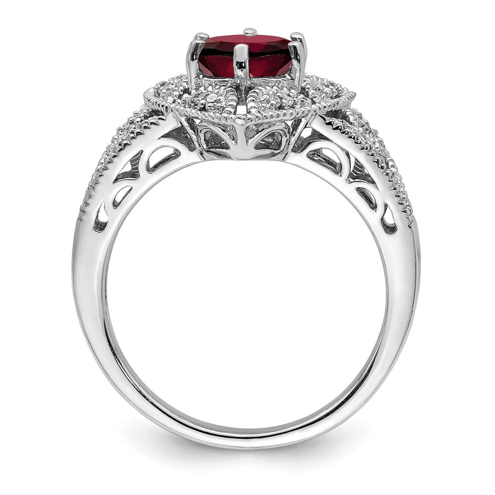 Sterling Silver Rhodium-plated Garnet u0026 Diamond Ring