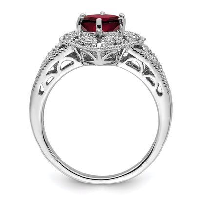Sterling Silver Rhodium-plated Garnet u0026 Diamond Ring