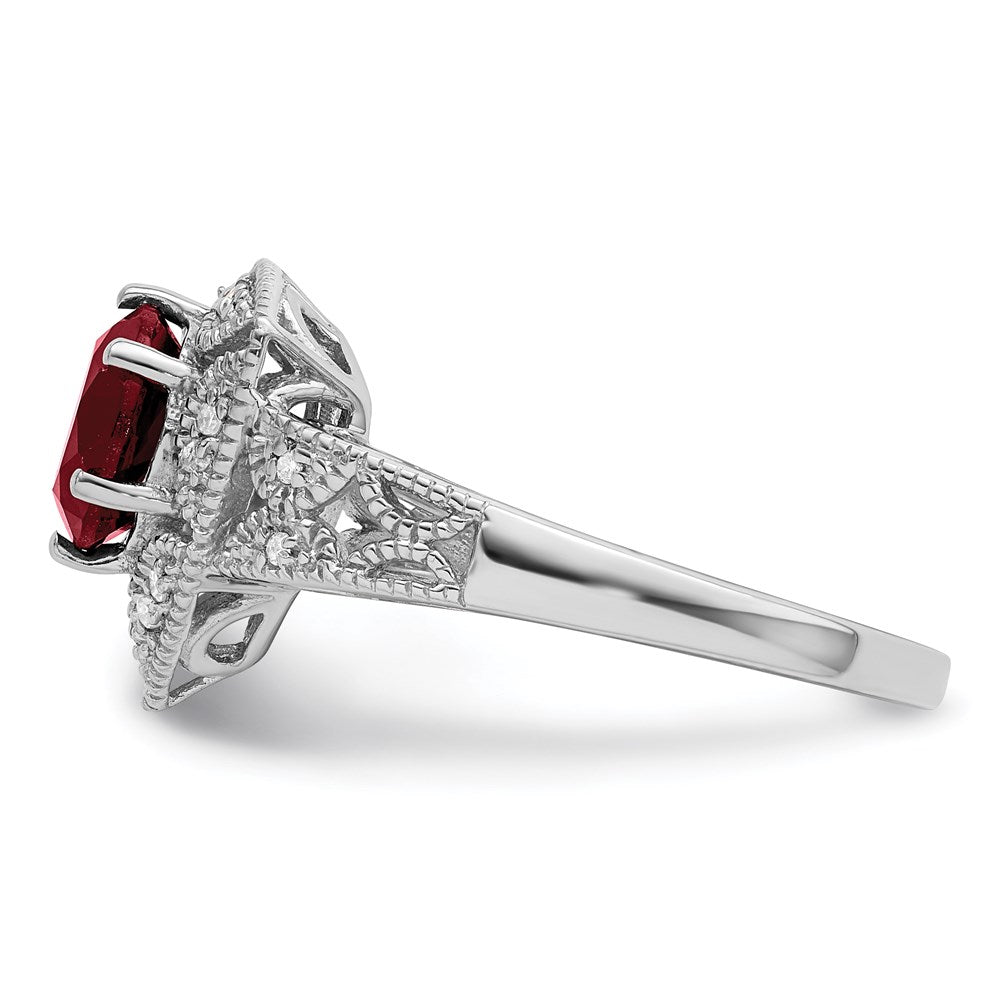 Sterling Silver Rhodium-plated Garnet u0026 Diamond Ring