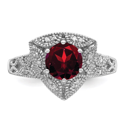 Sterling Silver Rhodium-plated Garnet u0026 Diamond Ring