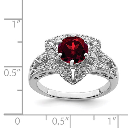 Sterling Silver Rhodium-plated Garnet u0026 Diamond Ring