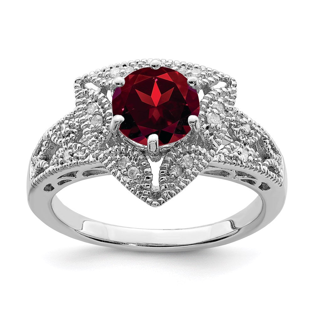 Sterling Silver Rhodium-plated Garnet u0026 Diamond Ring