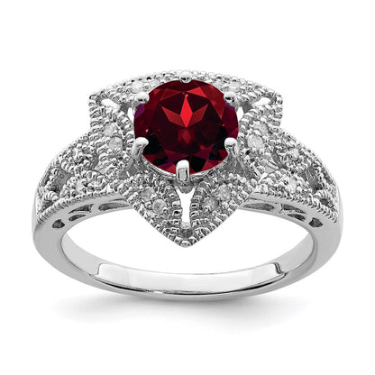 Sterling Silver Rhodium-plated Garnet u0026 Diamond Ring