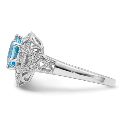 Sterling Silver Rhodium Sky Blue Topaz u0026 Diamond Ring