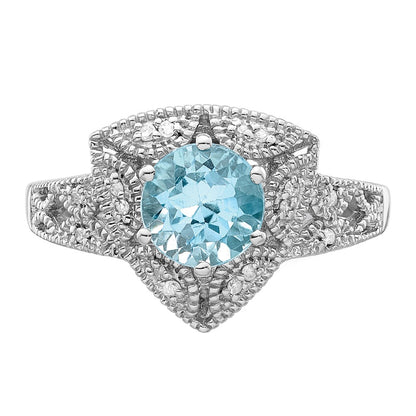 Sterling Silver Rhodium Sky Blue Topaz u0026 Diamond Ring