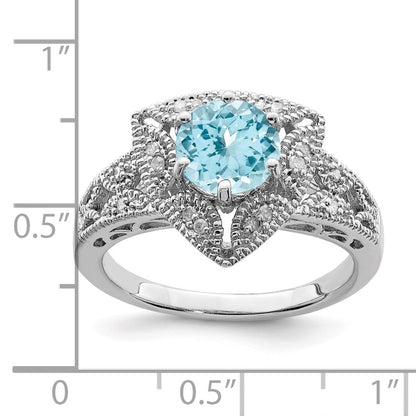 Sterling Silver Rhodium Sky Blue Topaz u0026 Diamond Ring