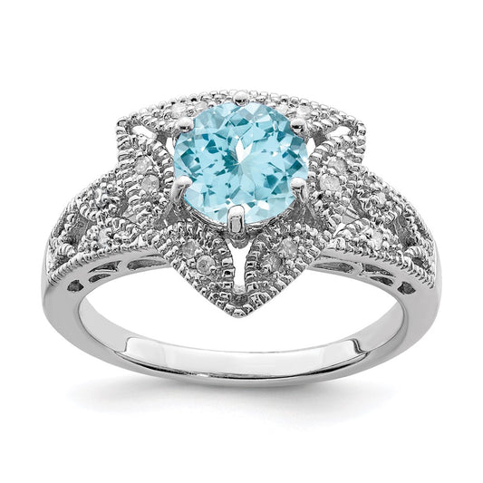 Sterling Silver Rhodium Sky Blue Topaz u0026 Diamond Ring