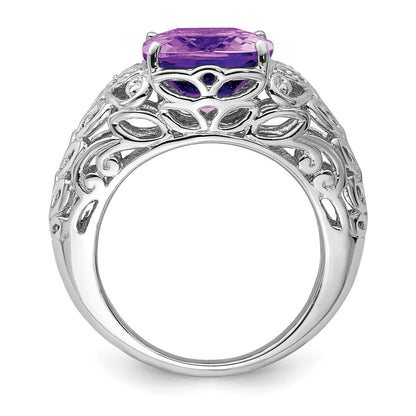 Sterling Silver Rhodium-plated Amethyst u0026 Diamond Ring