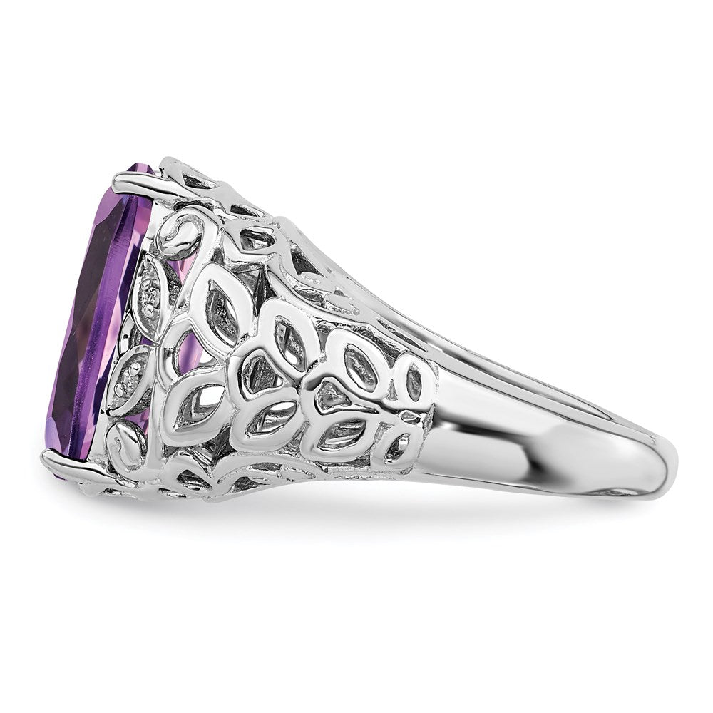 Sterling Silver Rhodium-plated Amethyst u0026 Diamond Ring