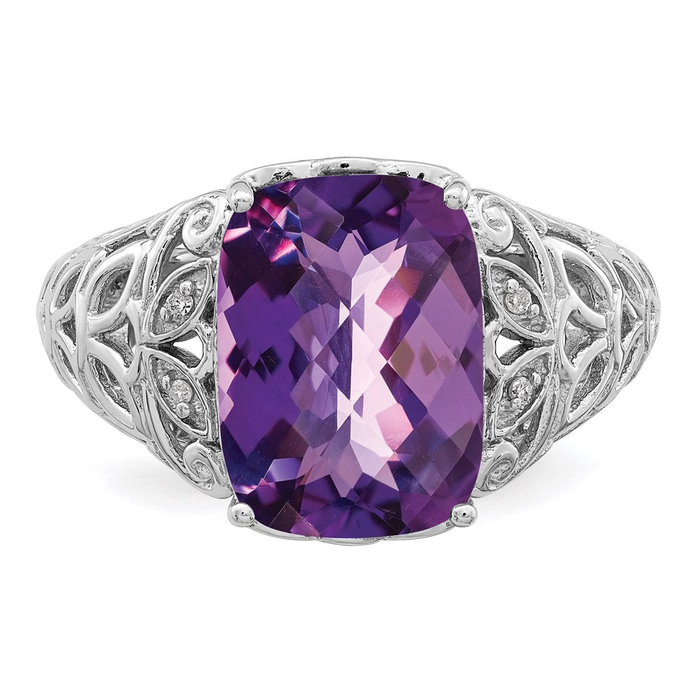 Sterling Silver Rhodium-plated Amethyst u0026 Diamond Ring