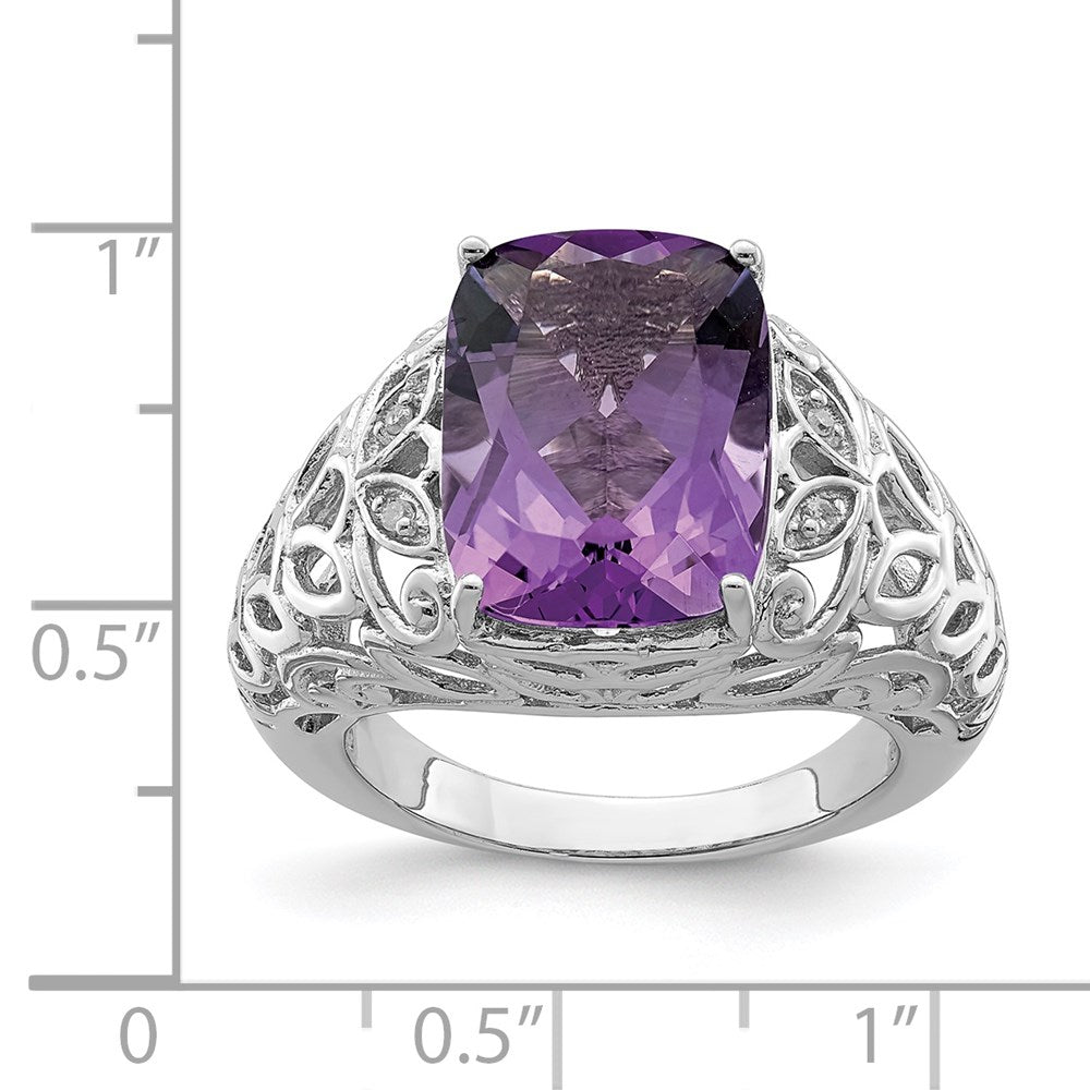 Sterling Silver Rhodium-plated Amethyst u0026 Diamond Ring