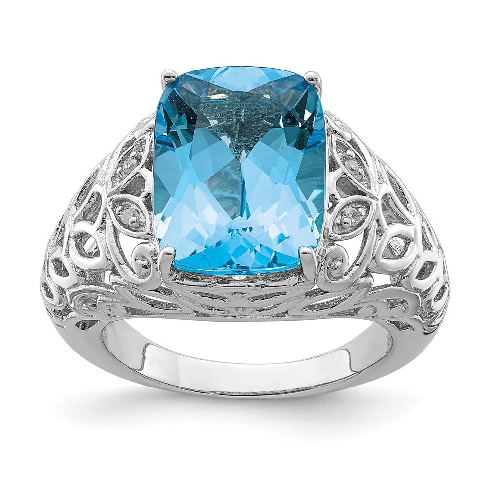 Sterling Silver Rhodium Swiss Blue Topaz u0026 Diamond Ring