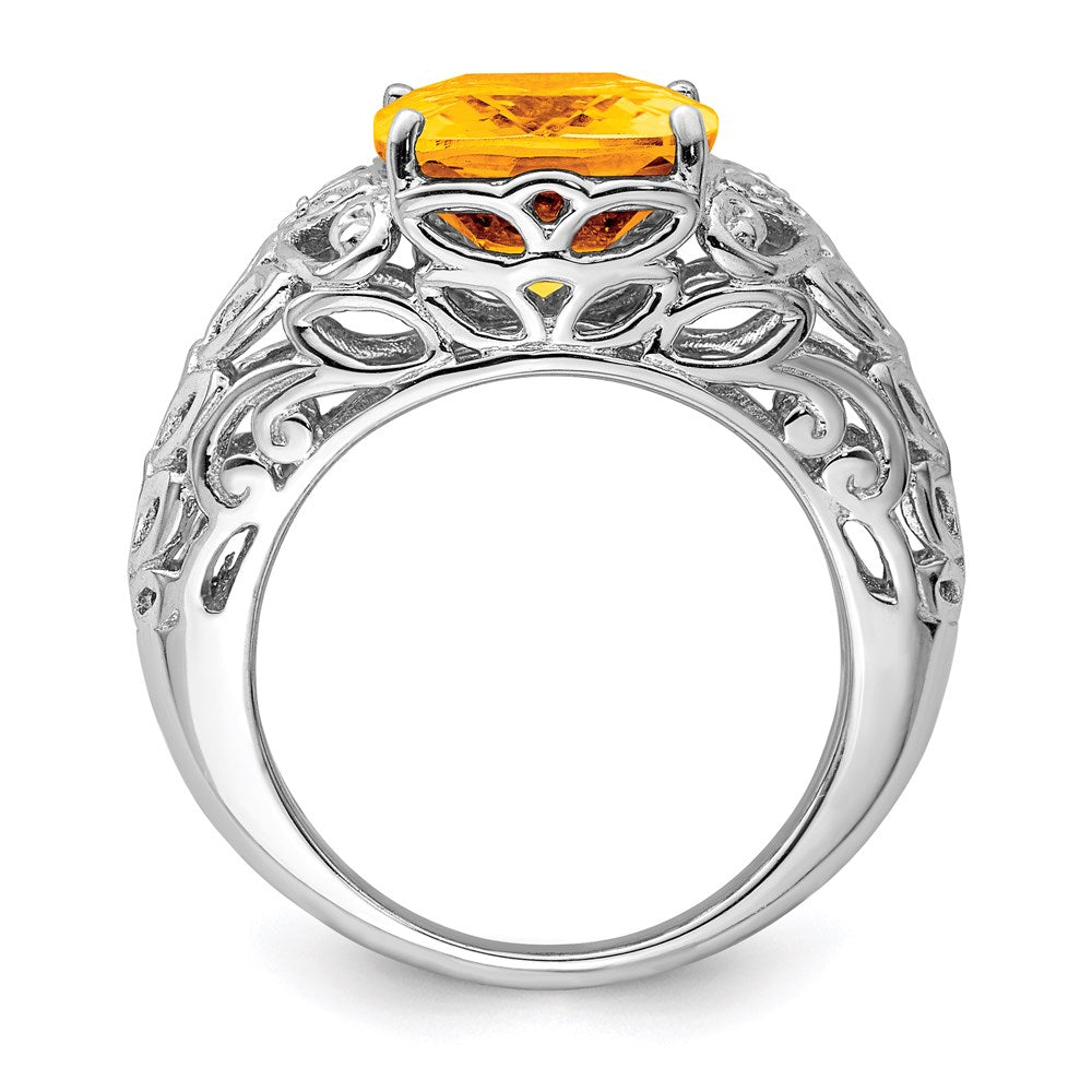 Sterling Silver Rhodium Citrine u0026 Diamond Ring