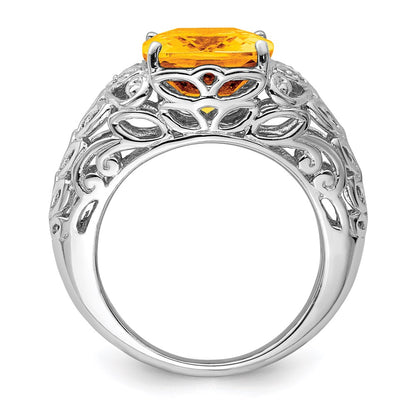 Sterling Silver Rhodium Citrine u0026 Diamond Ring