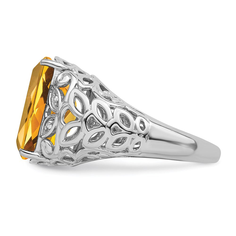 Sterling Silver Rhodium Citrine u0026 Diamond Ring