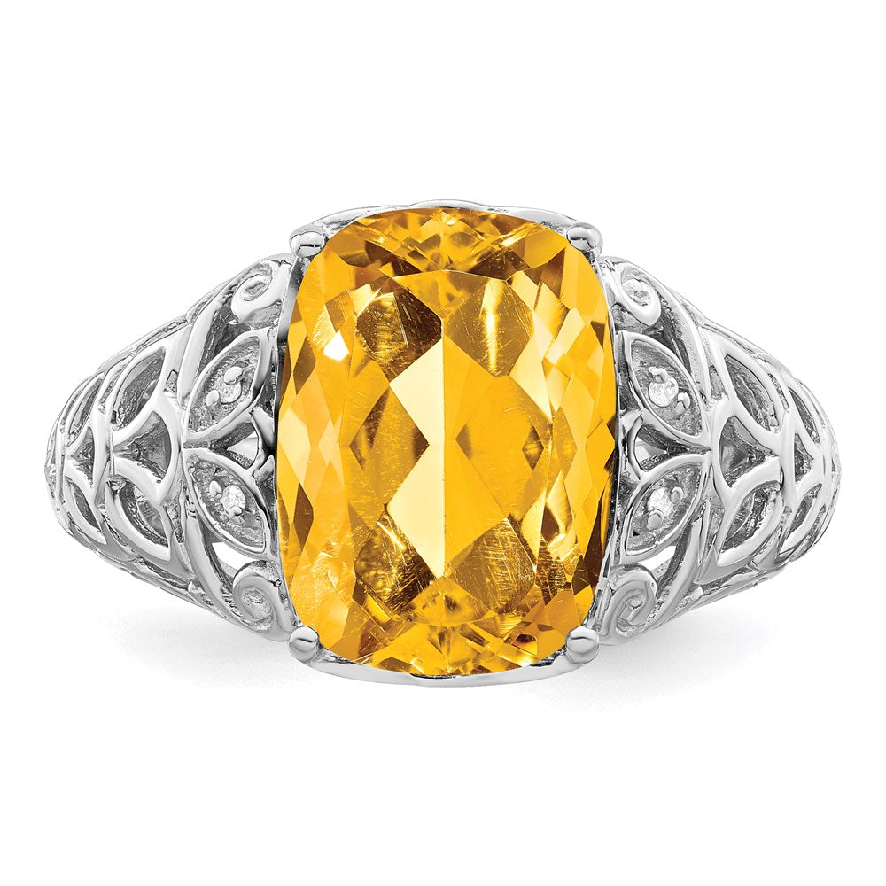 Sterling Silver Rhodium Citrine u0026 Diamond Ring