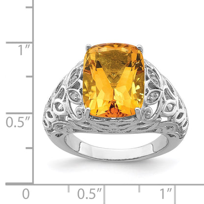 Sterling Silver Rhodium Citrine u0026 Diamond Ring