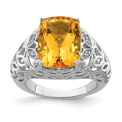 Sterling Silver Rhodium Citrine u0026 Diamond Ring