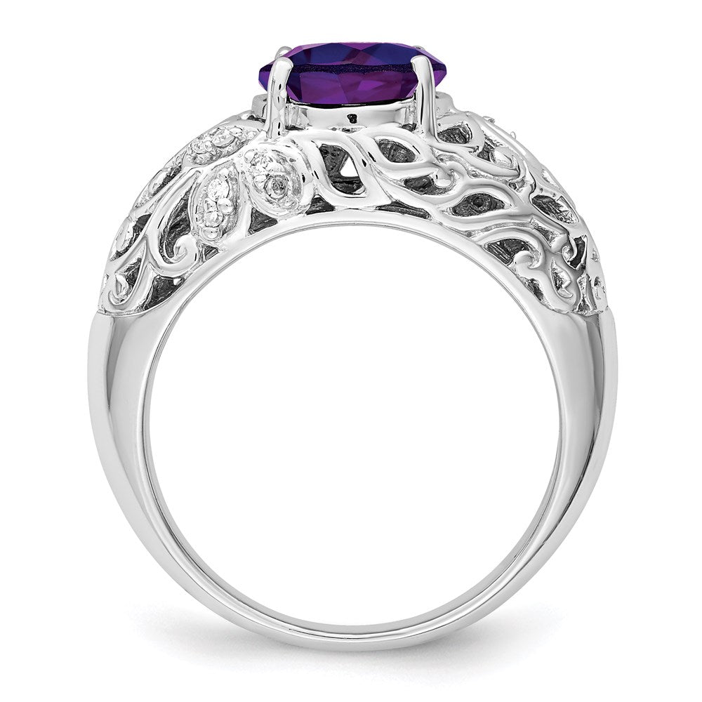 Sterling Silver Rhodium-plated Amethyst u0026 Diamond Ring