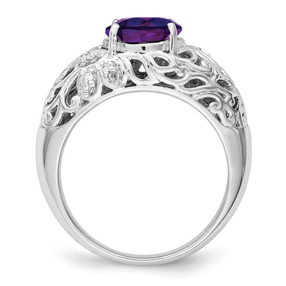 Sterling Silver Rhodium-plated Amethyst u0026 Diamond Ring