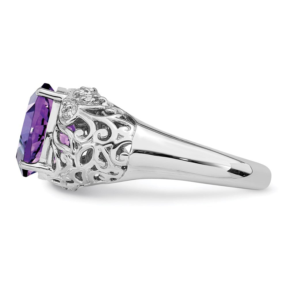 Sterling Silver Rhodium-plated Amethyst u0026 Diamond Ring