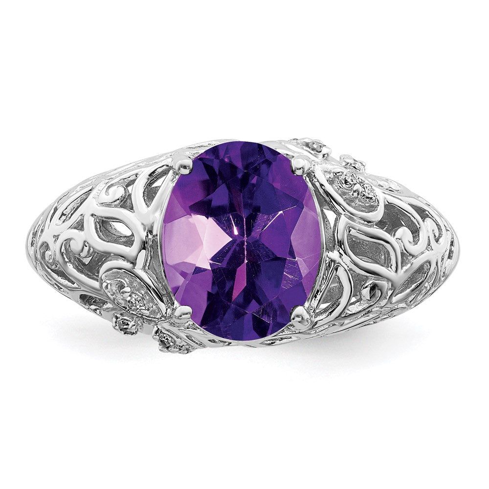 Sterling Silver Rhodium-plated Amethyst u0026 Diamond Ring