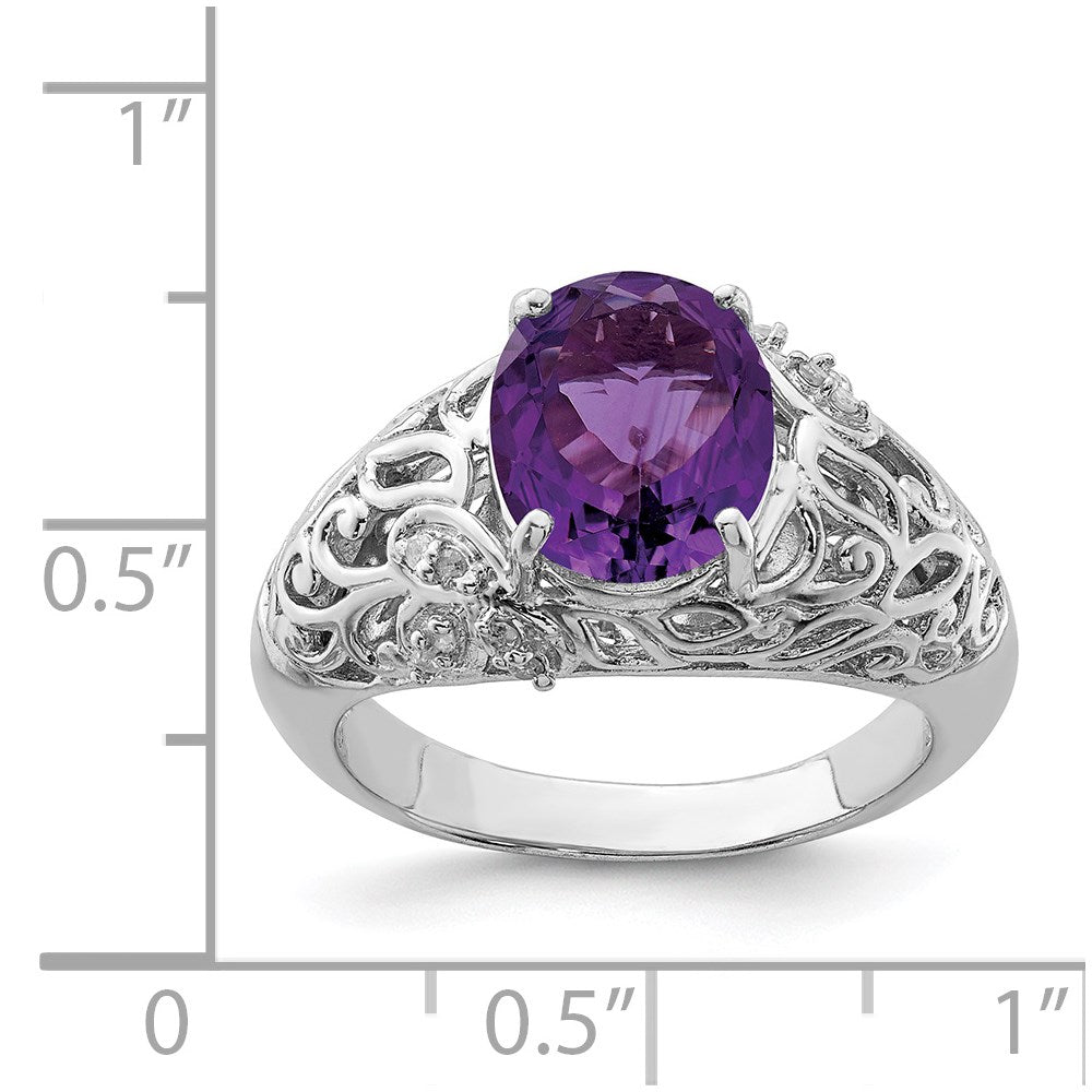 Sterling Silver Rhodium-plated Amethyst u0026 Diamond Ring