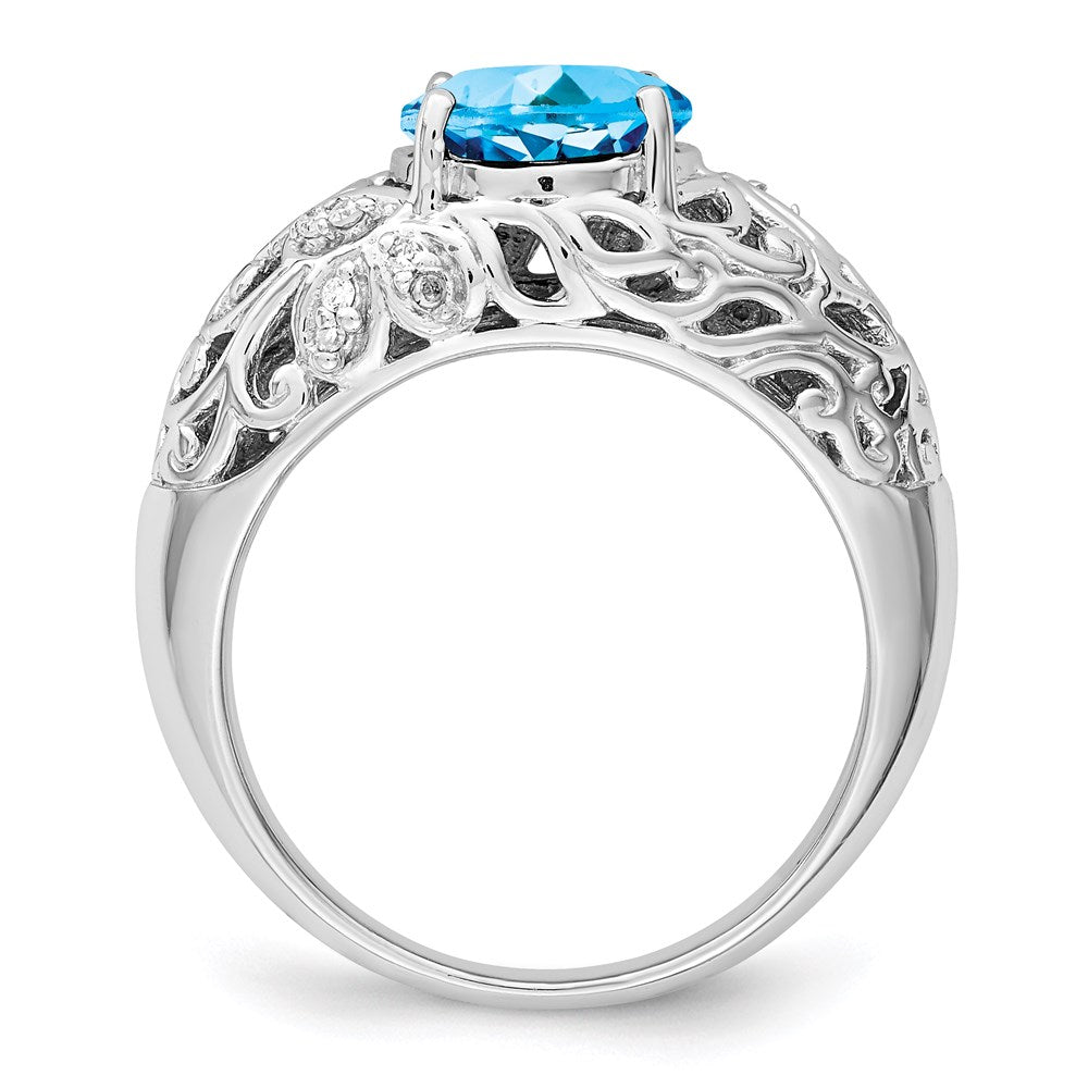 Sterling Silver Rhodium Blue Topaz u0026 Diamond Ring