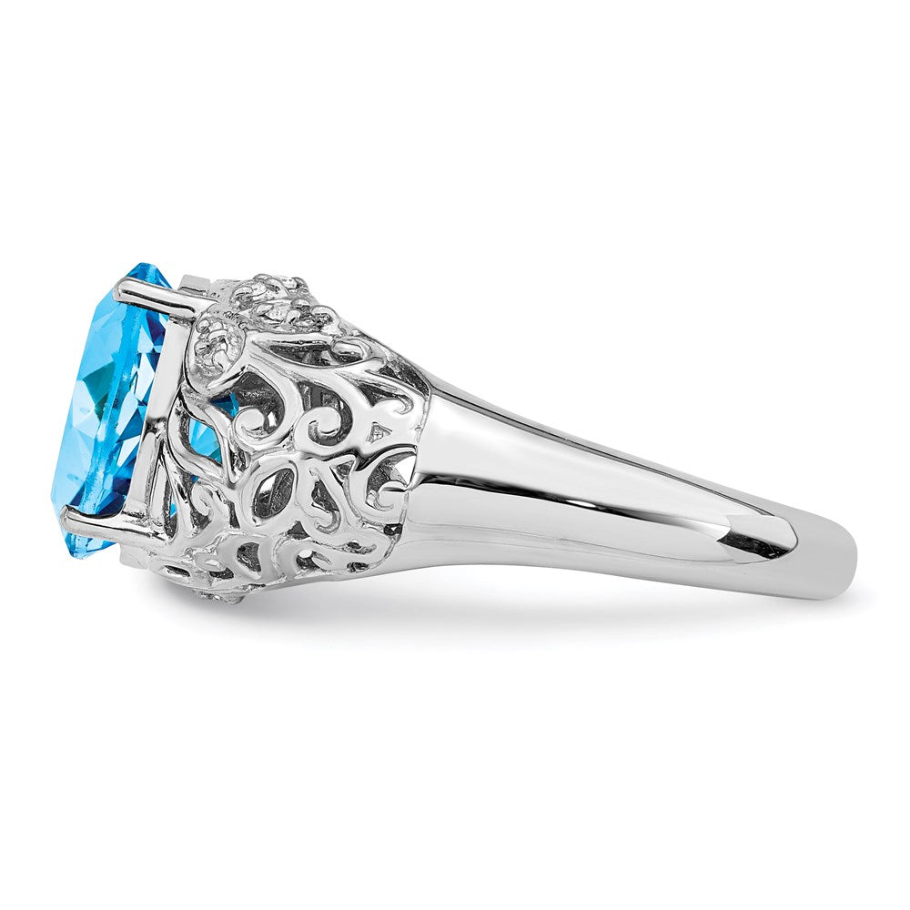 Sterling Silver Rhodium Blue Topaz u0026 Diamond Ring