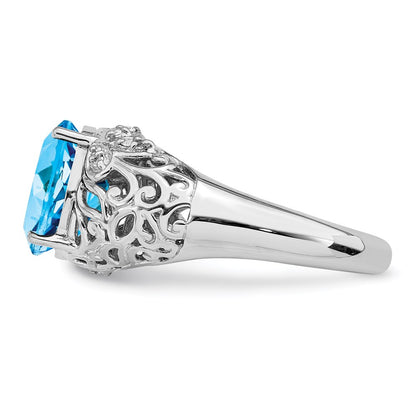 Sterling Silver Rhodium Blue Topaz u0026 Diamond Ring