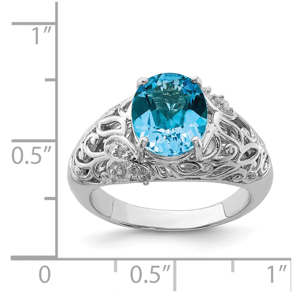 Sterling Silver Rhodium Blue Topaz u0026 Diamond Ring