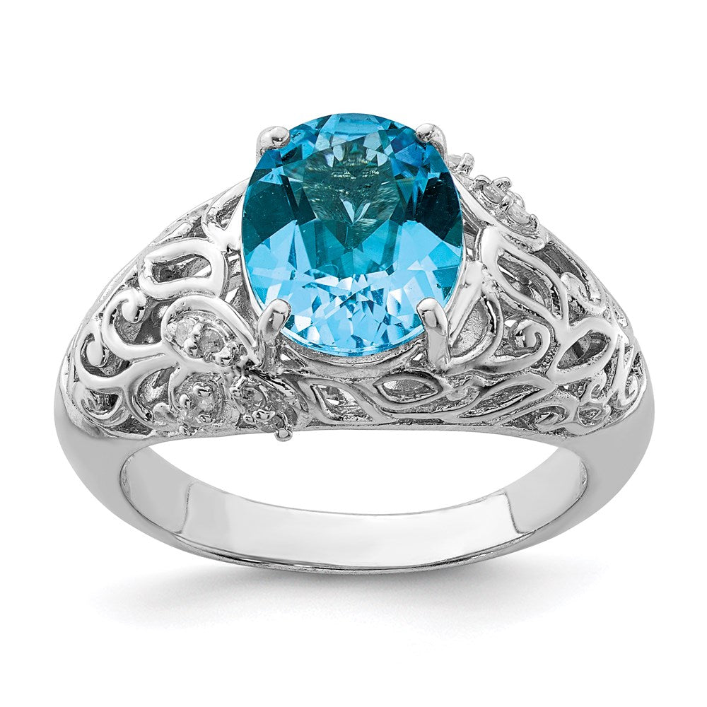 Sterling Silver Rhodium Blue Topaz u0026 Diamond Ring
