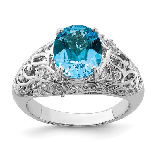 Sterling Silver Rhodium Blue Topaz u0026 Diamond Ring