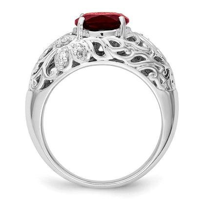Sterling Silver Rhodium-plated Garnet u0026 Diamond Ring