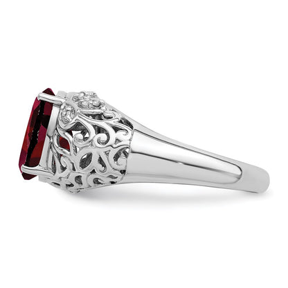 Sterling Silver Rhodium-plated Garnet u0026 Diamond Ring