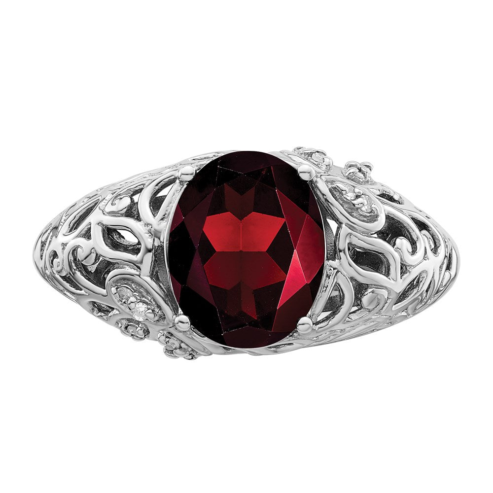 Sterling Silver Rhodium-plated Garnet u0026 Diamond Ring