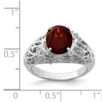 Sterling Silver Rhodium-plated Garnet u0026 Diamond Ring