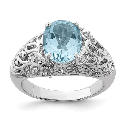 Sterling Silver Rhodium Sky Blue Topaz u0026 Diamond Ring