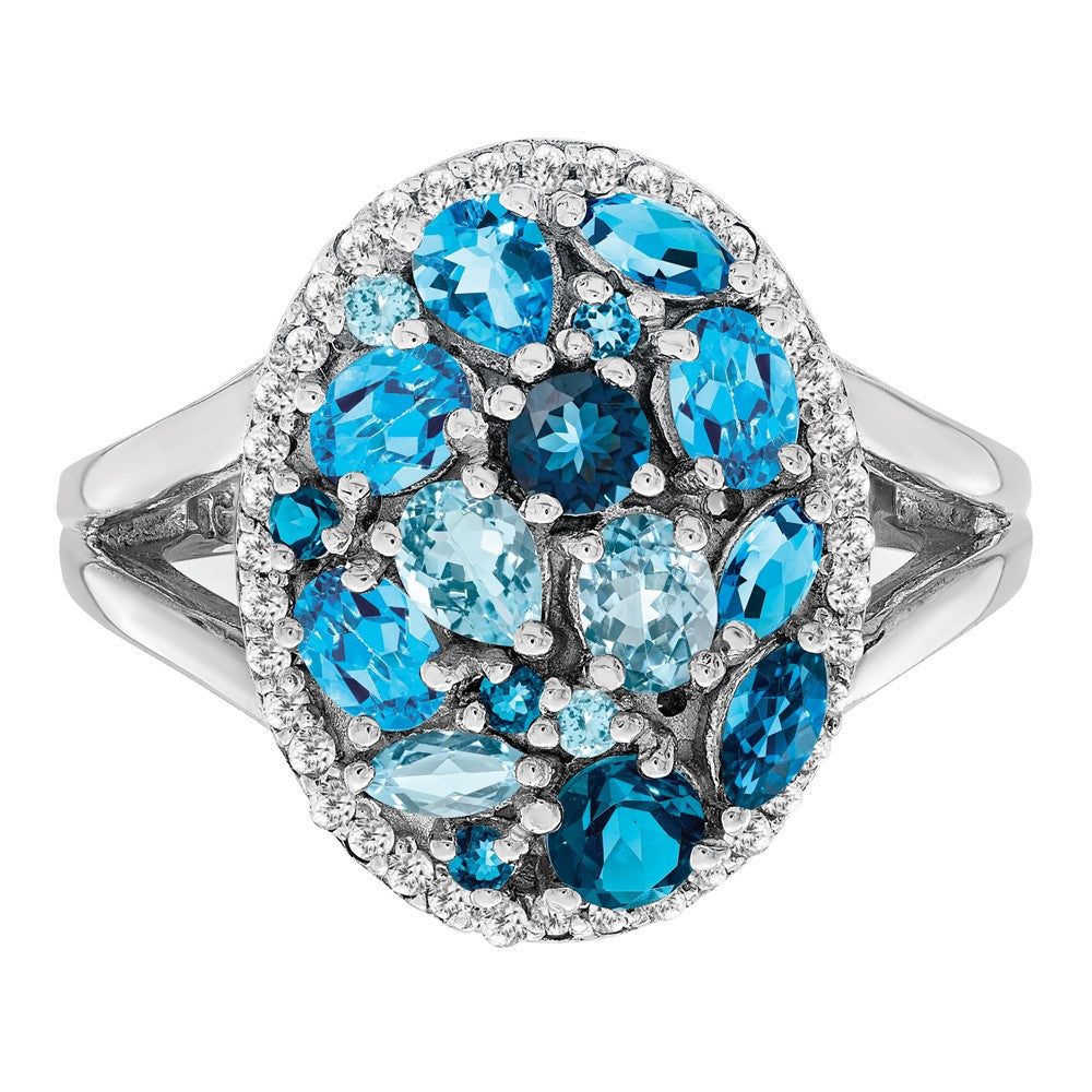 Sterling Silver Rhodium Light Swiss Blue Topaz u0026 Diamond Ring