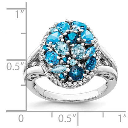 Sterling Silver Rhodium Light Swiss Blue Topaz u0026 Diamond Ring