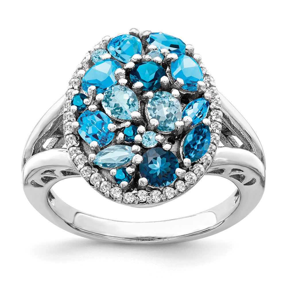 Sterling Silver Rhodium Light Swiss Blue Topaz u0026 Diamond Ring