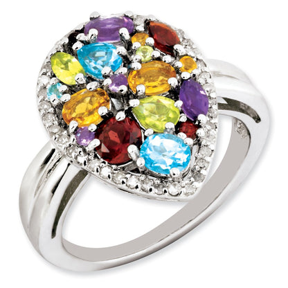 Sterling Silver Rainbow Gemstone u0026 Diamond Ring