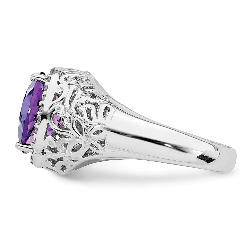 Sterling Silver Rhodium-plated Amethyst u0026 Diamond Ring
