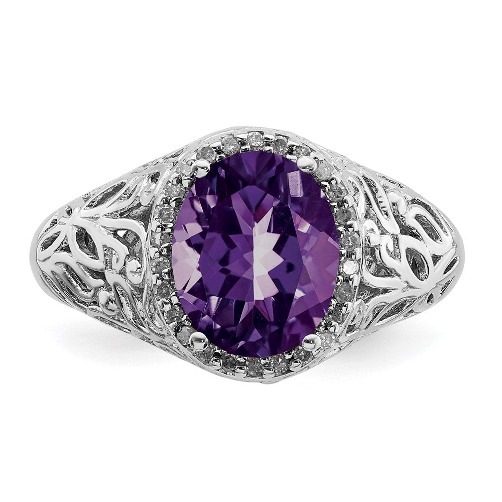 Sterling Silver Rhodium-plated Amethyst u0026 Diamond Ring