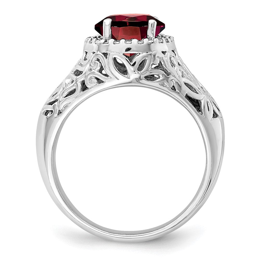 Sterling Silver Rhodium-plated Garnet u0026 Diamond Ring