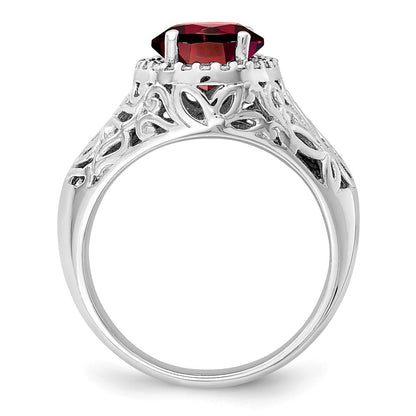Sterling Silver Rhodium-plated Garnet u0026 Diamond Ring