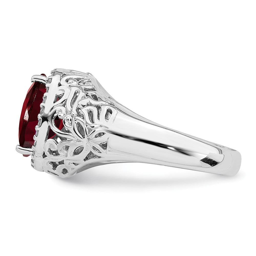 Sterling Silver Rhodium-plated Garnet u0026 Diamond Ring