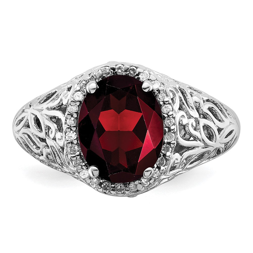 Sterling Silver Rhodium-plated Garnet u0026 Diamond Ring