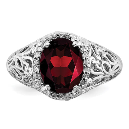 Sterling Silver Rhodium-plated Garnet u0026 Diamond Ring